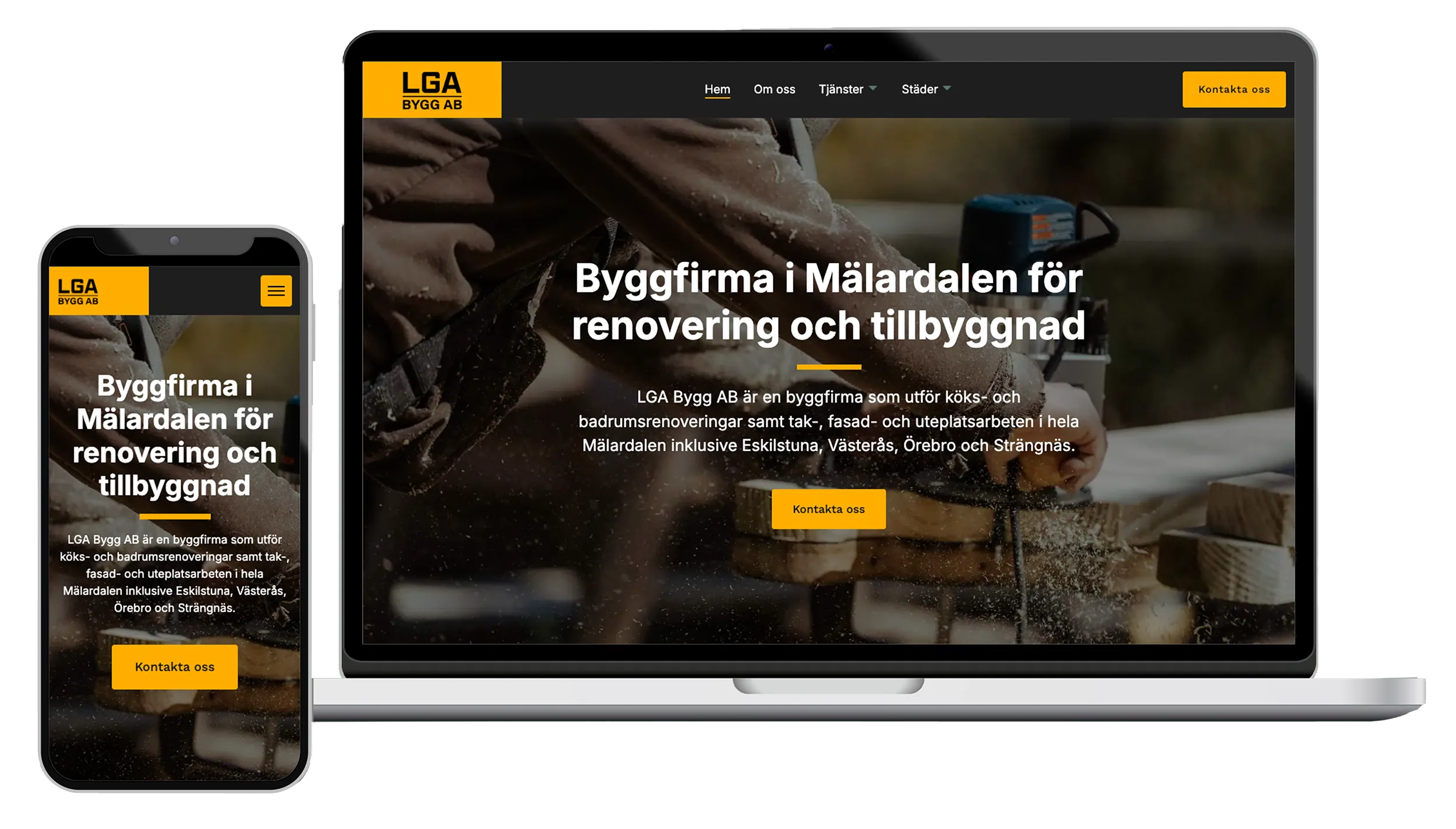 Mockup som visar lgabygg.se i laptop- och mobilformat