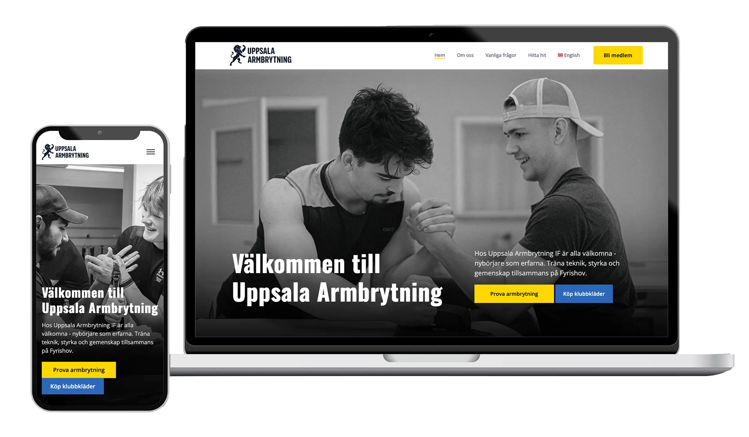 Mockup som visar uppsala-armbrytning.se i laptop- och mobilformat